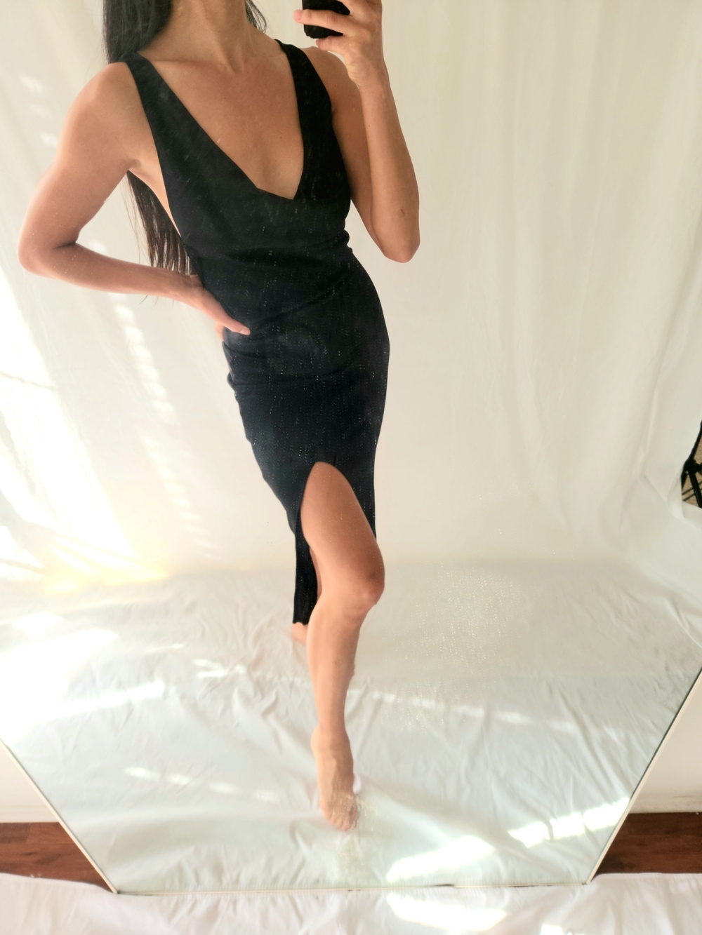 Gucci Black V-Neck Midi Dress with Thigh Slit